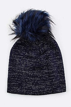 Pack of (12 Pieces) Assorted Pre Pack Classy Lurex Fur Pom Beanie LA-HT502