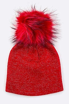 Pack of (12 Pieces) Assorted Pre Pack Classy Lurex Fur Pom Beanie LA-HT502