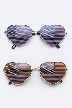 Pack of 12 USA Flag Heart Shape Iconic Sunglasses Set