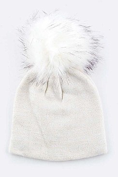 Pack of (12 Pieces) Assorted Pre Pack Classy Lurex Fur Pom Beanie LA-HT502