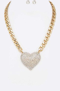 CRYSTAL HEART CHAIN STATEMENT NECKLACE SET