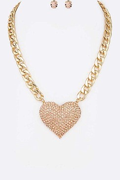 CRYSTAL HEART CHAIN STATEMENT NECKLACE SET
