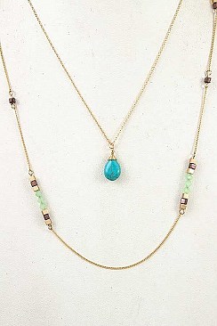 GEM PENDANT MIXED BEADS NECKLACE SET