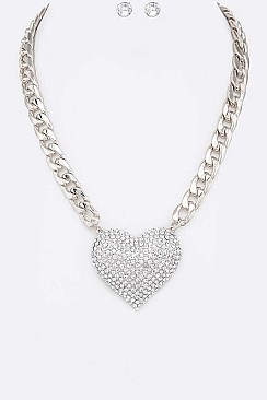 CRYSTAL HEART CHAIN STATEMENT NECKLACE SET