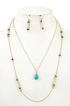 GEM PENDANT MIXED BEADS NECKLACE SET