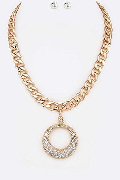BEEFY CHAIN CRYSTAL PENDANT STATEMENT NECKLACE SET