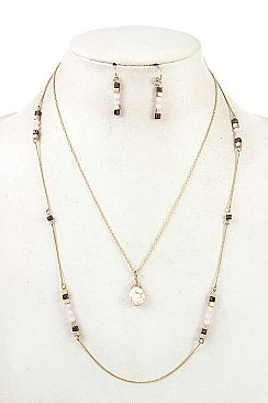 GEM PENDANT MIXED BEADS NECKLACE SET