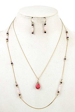 GEM PENDANT MIXED BEADS NECKLACE SET