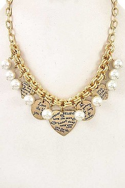 DISK & HEART ETCHED PENDANT NECKLACE SET