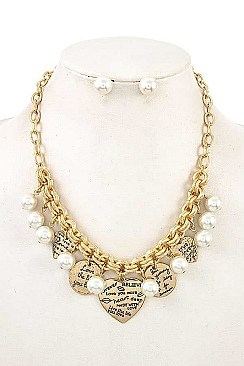 DISK & HEART ETCHED PENDANT NECKLACE SET