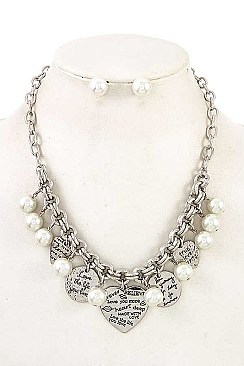 DISK & HEART ETCHED PENDANT NECKLACE SET