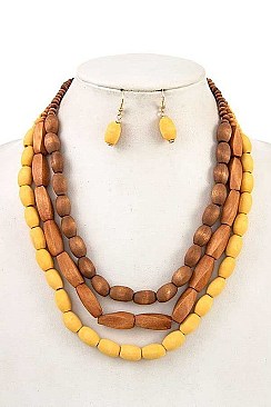 WOODEN BEAD BIB NECKLACE SET