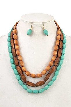 WOODEN BEAD BIB NECKLACE SET