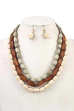 WOODEN BEAD BIB NECKLACE SET