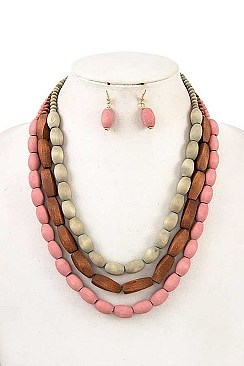 WOODEN BEAD BIB NECKLACE SET