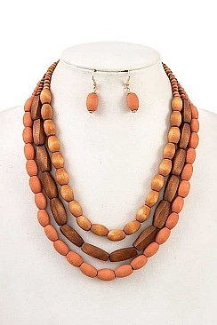 WOODEN BEAD BIB NECKLACE SET