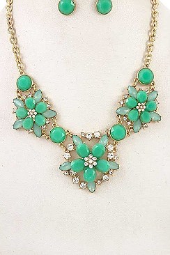 FLORAL STONE LINK BIB NECKLACE SET