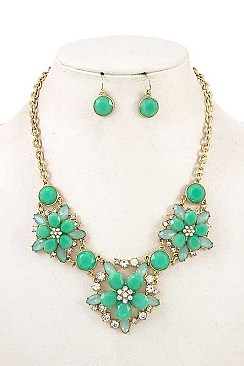 FLORAL STONE LINK BIB NECKLACE SET