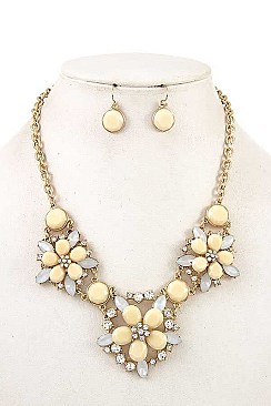 FLORAL STONE LINK BIB NECKLACE SET