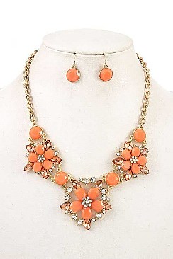 FLORAL STONE LINK BIB NECKLACE SET