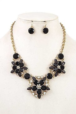 FLORAL STONE LINK BIB NECKLACE SET