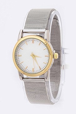 Stylish Mesh Band 2 Tone Fashion Watch LA 04-SS004