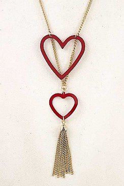 TASSEL PENDANT DOUBLE HEART NECKLACE SET