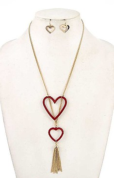 TASSEL PENDANT DOUBLE HEART NECKLACE SET