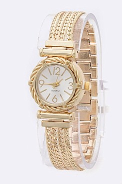 Chic Chain Strap Texture Bezel Fashion Watch LA-3618