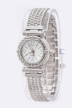 Chic Chain Strap Texture Bezel Fashion Watch LA-3618