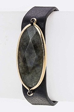 Fashionable Semi-Precious Stone Leather Cuff LA46-OB6070