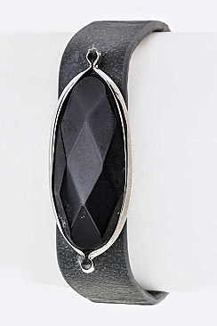 Fashionable Semi-Precious Stone Leather Cuff LA46-OB6070