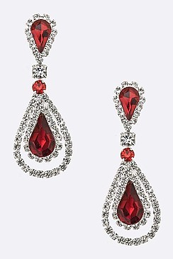 COLORED RHINESTONE TEARDROP EARRINGS