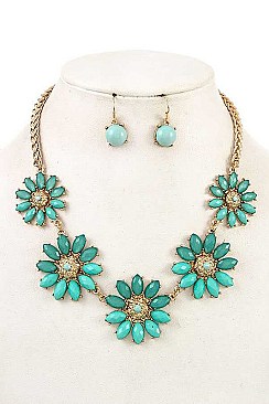 FLORAL STONE LINK BIB NECKLACE SET