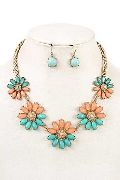 FLORAL STONE LINK BIB NECKLACE SET