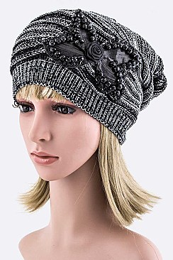 Chic Beaded Bow Beanie LA-EMH8591-MF143