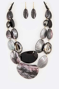 CRYSTAL & RESIN MULTI LAYER NECKLACE SET