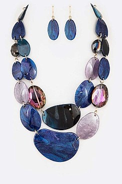 CRYSTAL & RESIN MULTI LAYER NECKLACE SET