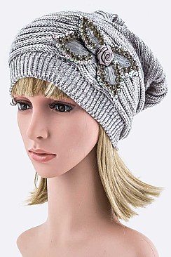 Chic Beaded Bow Beanie LA-EMH8591-MF143