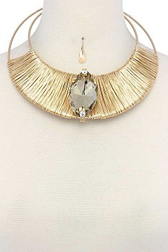STYLISH GOLD WIRED CHOKER GEMSTONE ACCENT FASHION NECKLACE SET JYJSN2163