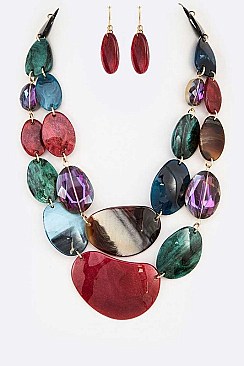 CRYSTAL & RESIN MULTI LAYER NECKLACE SET