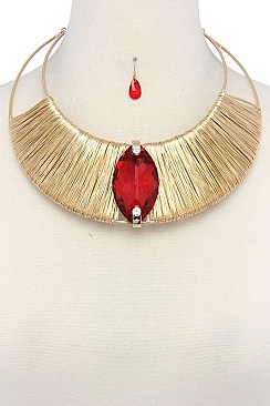 STYLISH GOLD WIRED CHOKER GEMSTONE ACCENT FASHION NECKLACE SET JYJSN2163