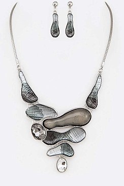 MIXED JEWELS ENAMEL STATEMENT NECKLACE SET