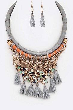 Mix Beads & Tassels Statement Necklace Set