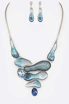 MIXED JEWELS ENAMEL STATEMENT NECKLACE SET