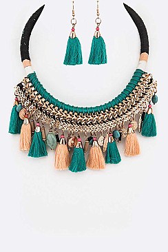 Mixed Tassel Statement Necklace Set