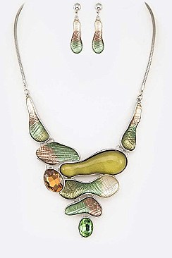 MIXED JEWELS ENAMEL STATEMENT NECKLACE SET
