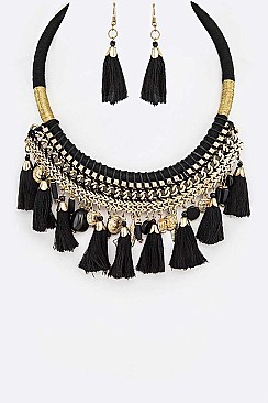 Fringe Tassel Collar Statement Necklace Set
