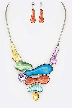 MIXED JEWELS ENAMEL STATEMENT NECKLACE SET