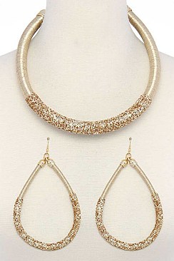 STYLISH GLITTER ACCENT METALLIC THREAD FASHION NECKLACE SET JYJSN2222